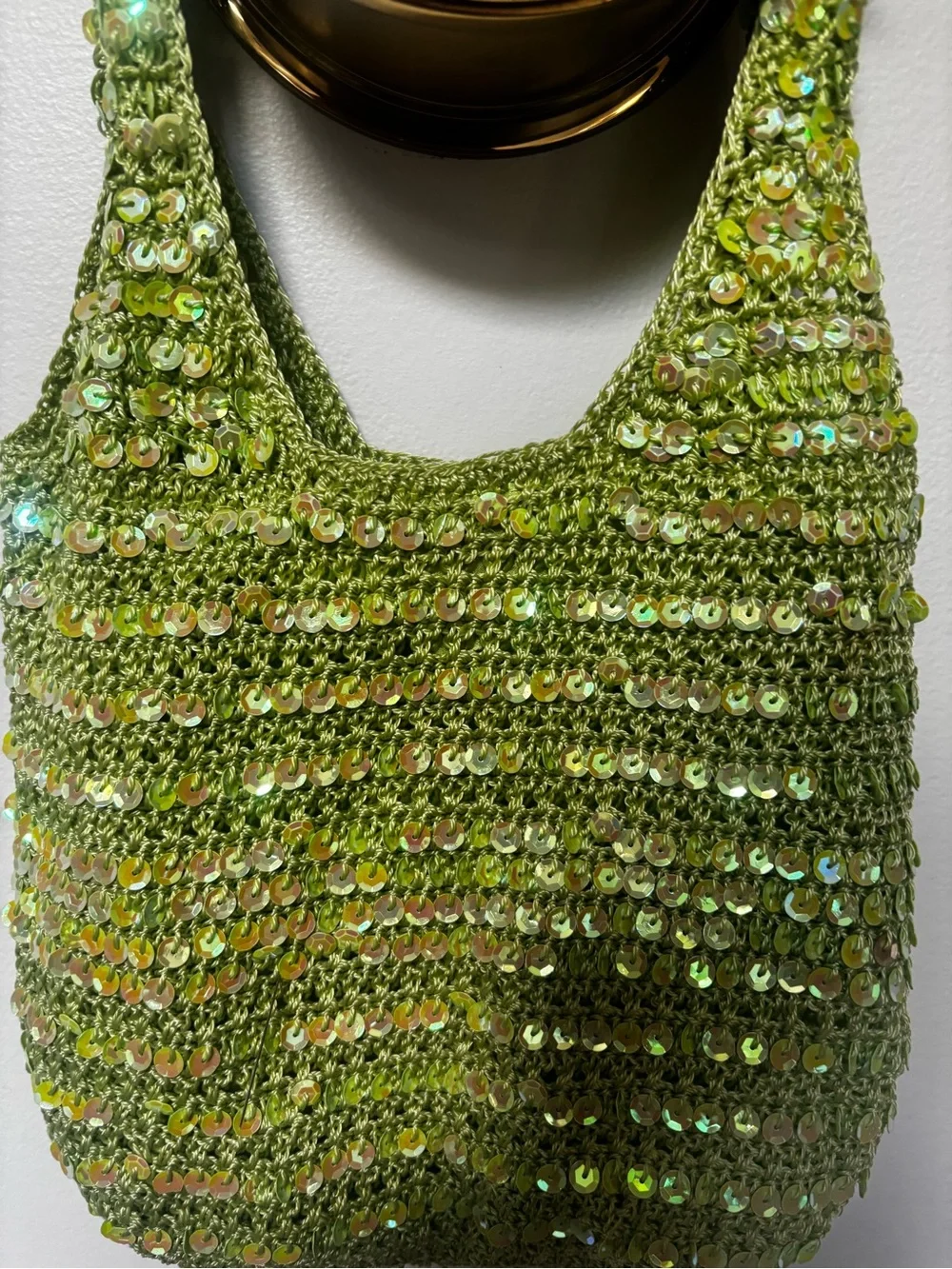 Green Sequin Crochet Shoulder Bag - Unbranded